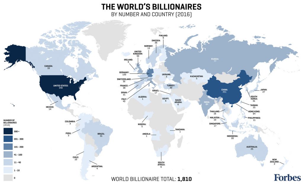 The world’s billionaires by number & country (2016) - Vivid Maps
