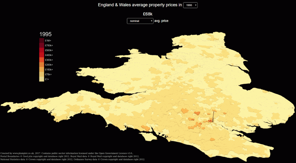 England and Wales average property prices (1995 - 2016) - Vivid Maps