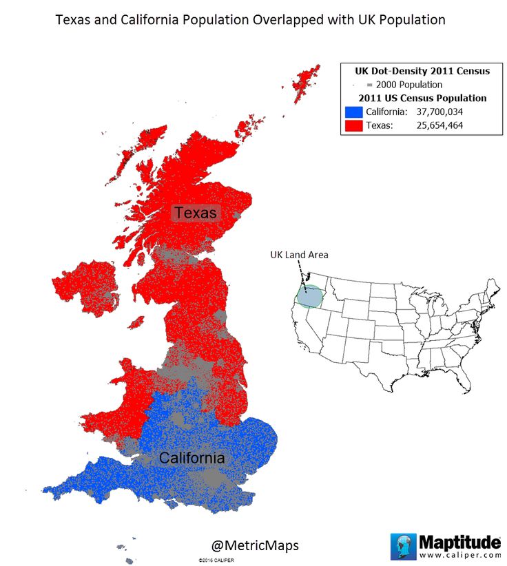 Texas & California population overlapped with UK population Vivid Maps