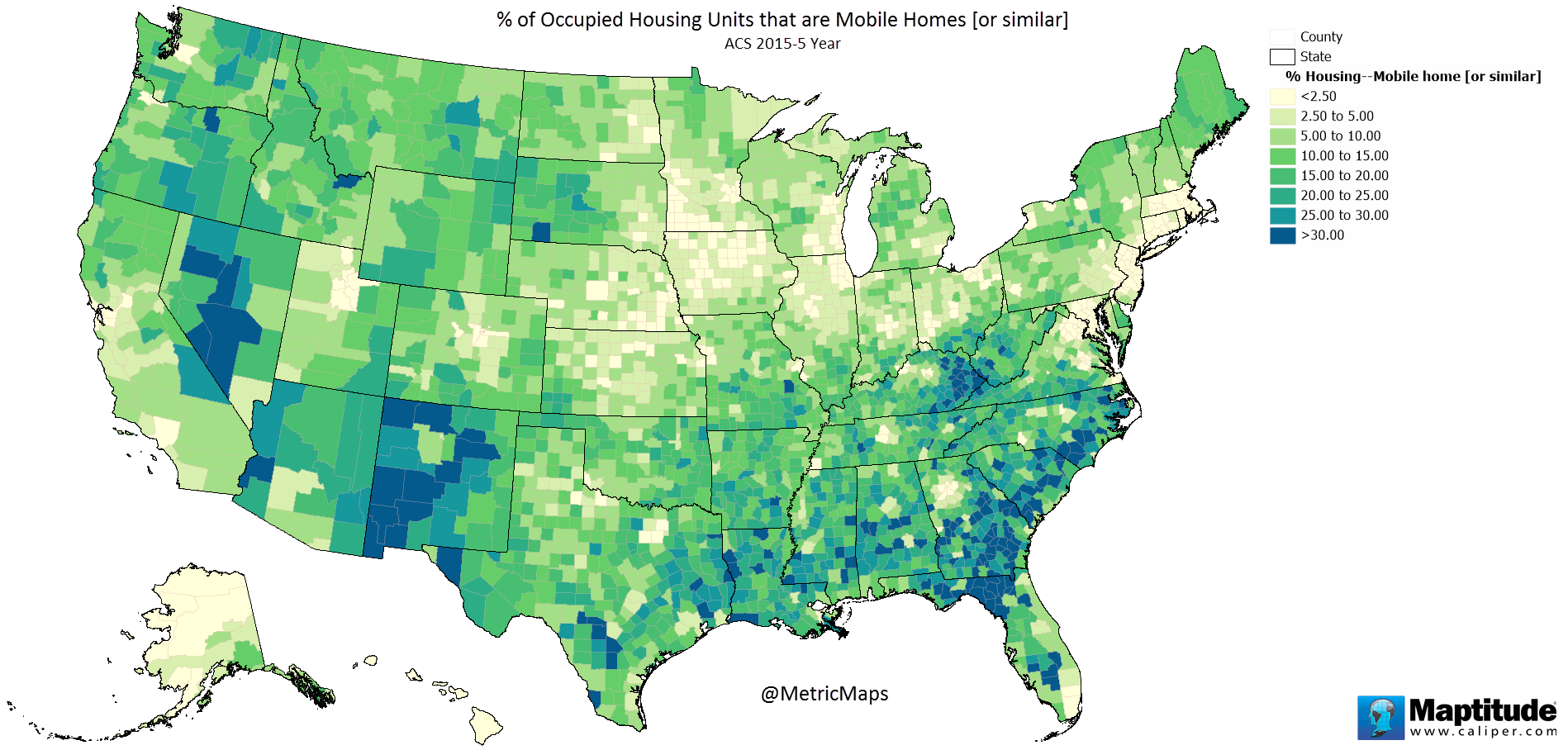 Percent of Occupied Housing Units that are Mobile Homes by U.S. county