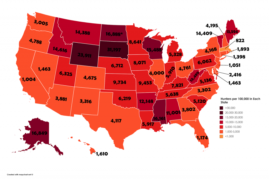 Hunters per 100,000 People by U.S State Vivid Maps