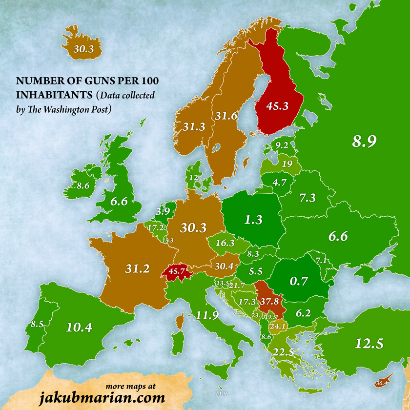 Number Of Guns Per 100 Inhabitants In Europe Vivid Maps number-of-guns-per-100-inhabitants-in-europe-vivid-maps
