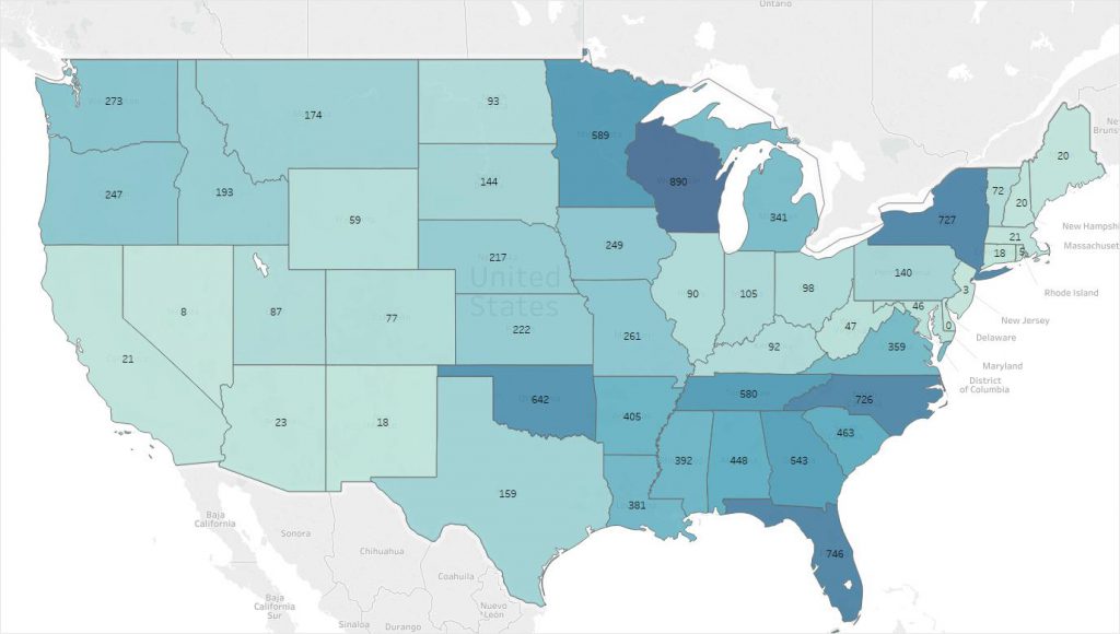 Number of Gas Stations in Each U.S. State with Pure Gasoline Vivid Maps
