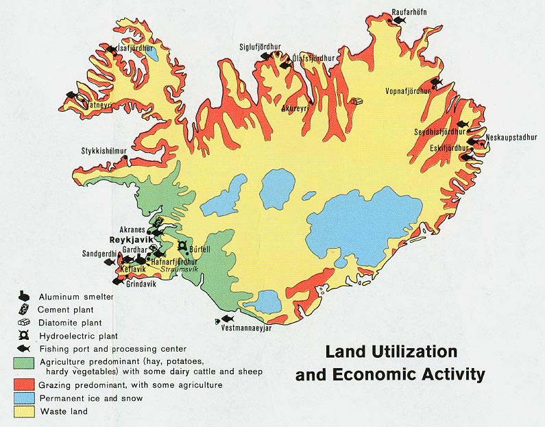Iceland Land Utilization & Economic Activity (1973) Vivid Maps