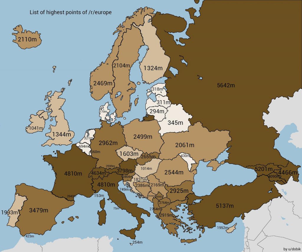 Highest points of European countries - Vivid Maps