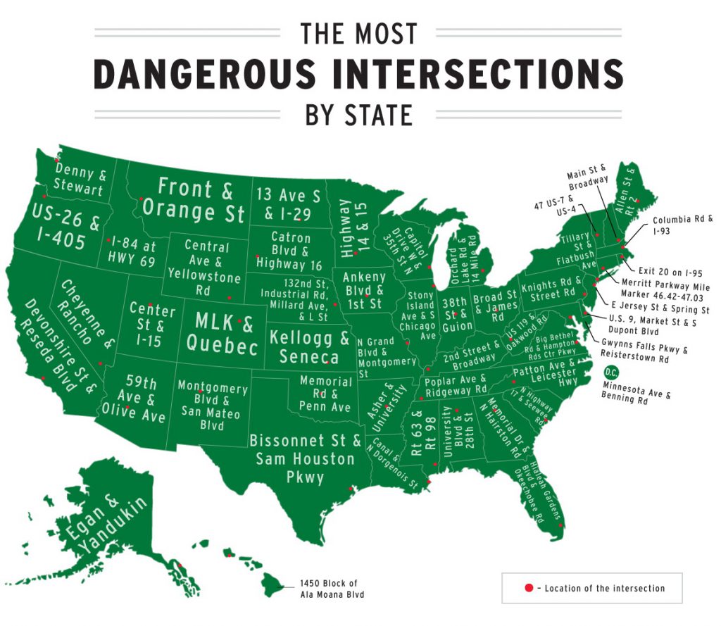 The most dangerous intersections by U.S. state Vivid Maps