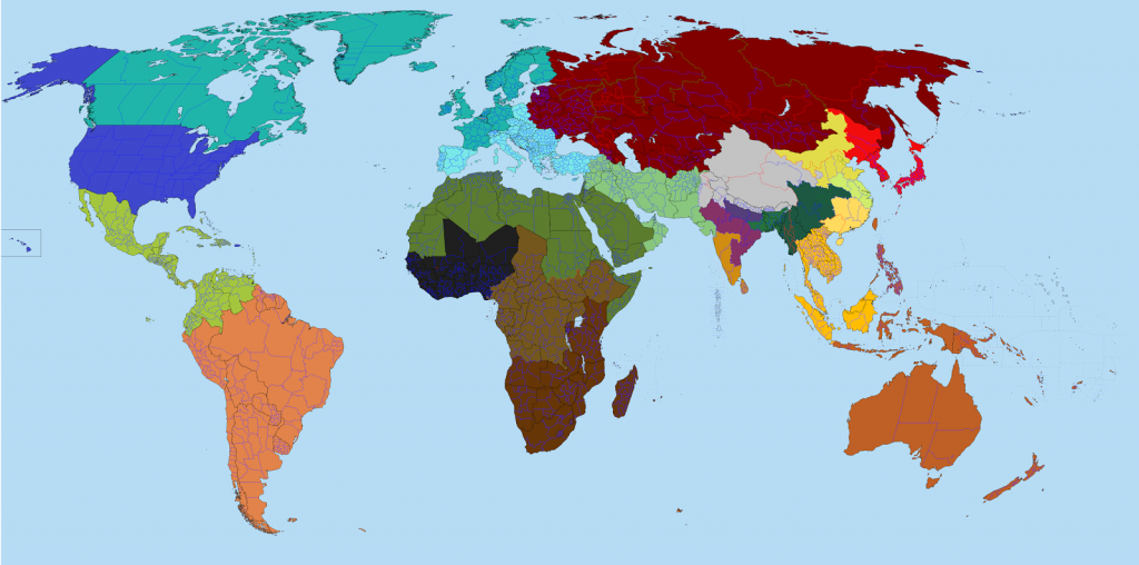 World population divided into 4 regions with the same population ...