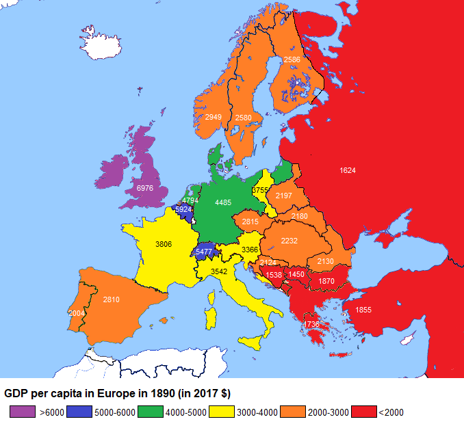 GDP per Capita in Europe 1890 vs 2017 - Vivid Maps