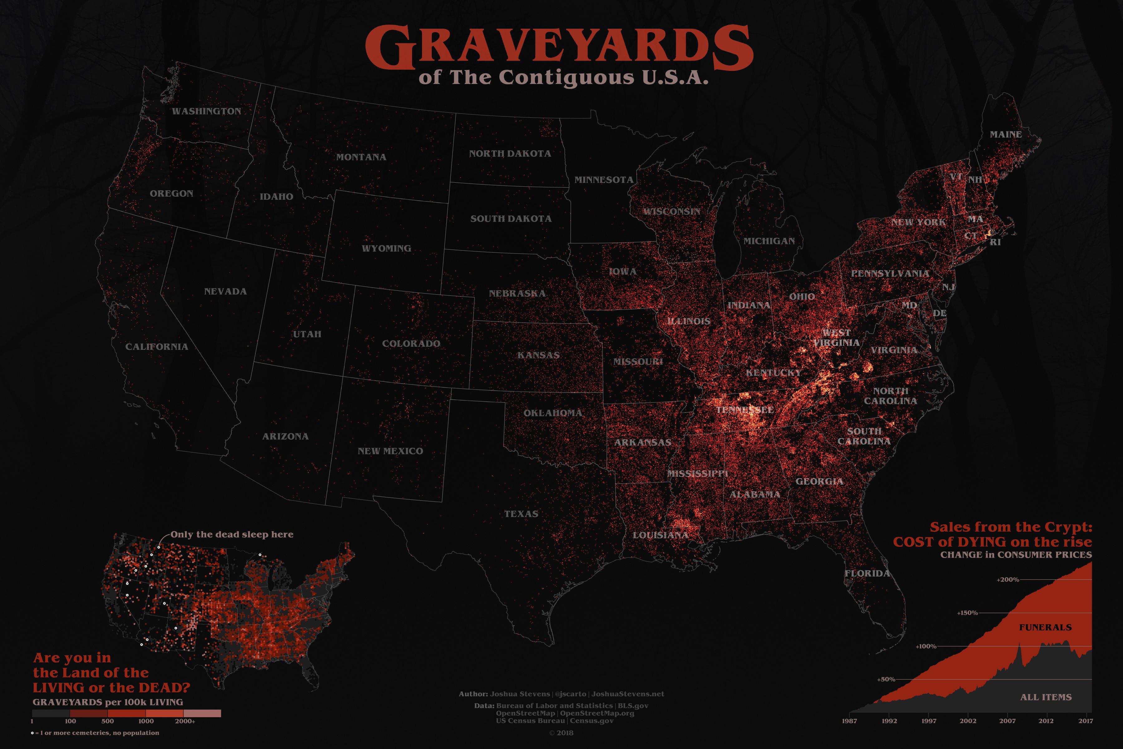 Graveyards of the Contiguous United States Vivid Maps