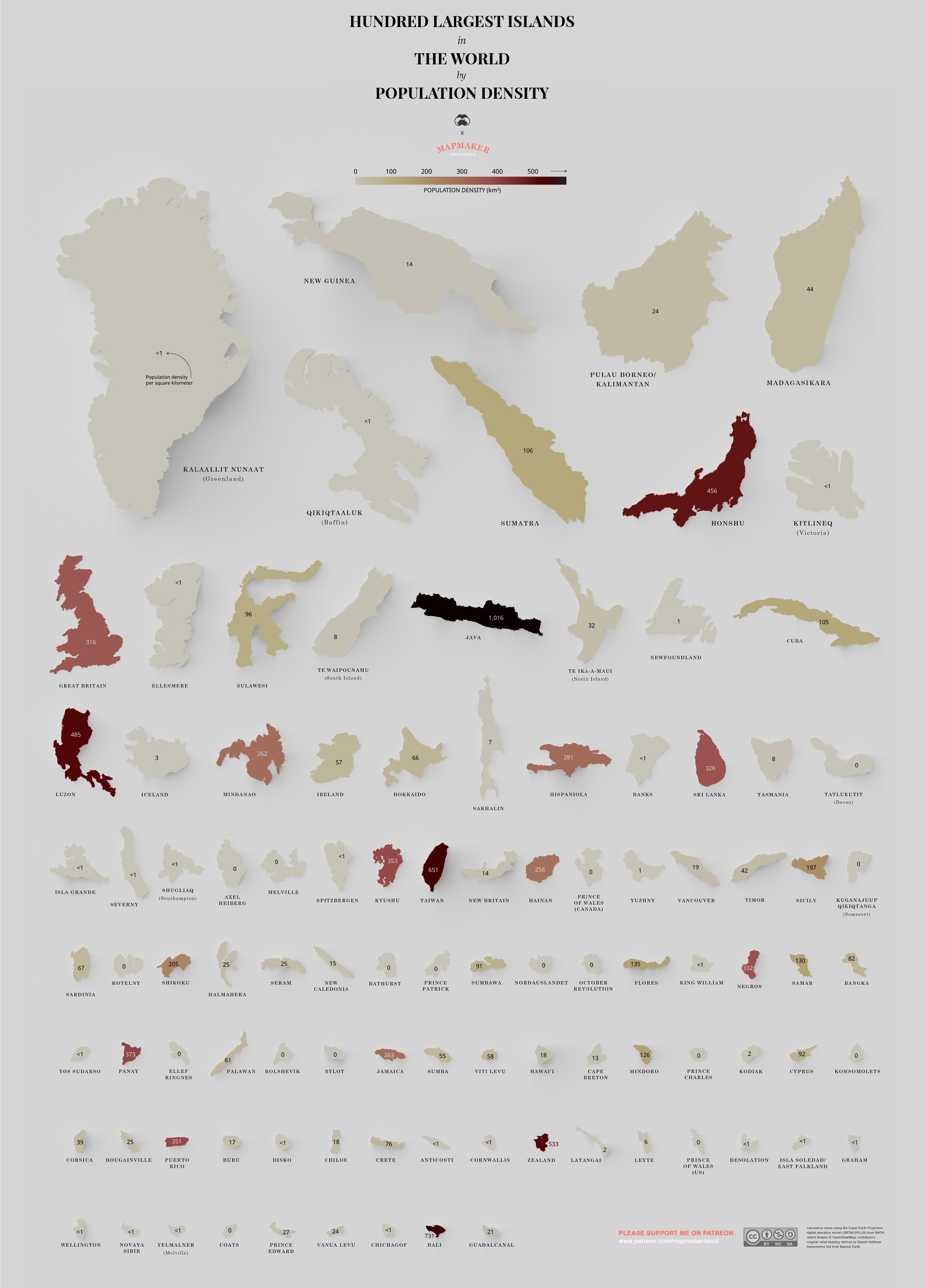 The World’s 100 Largest Islands, Side by Side Vivid Maps